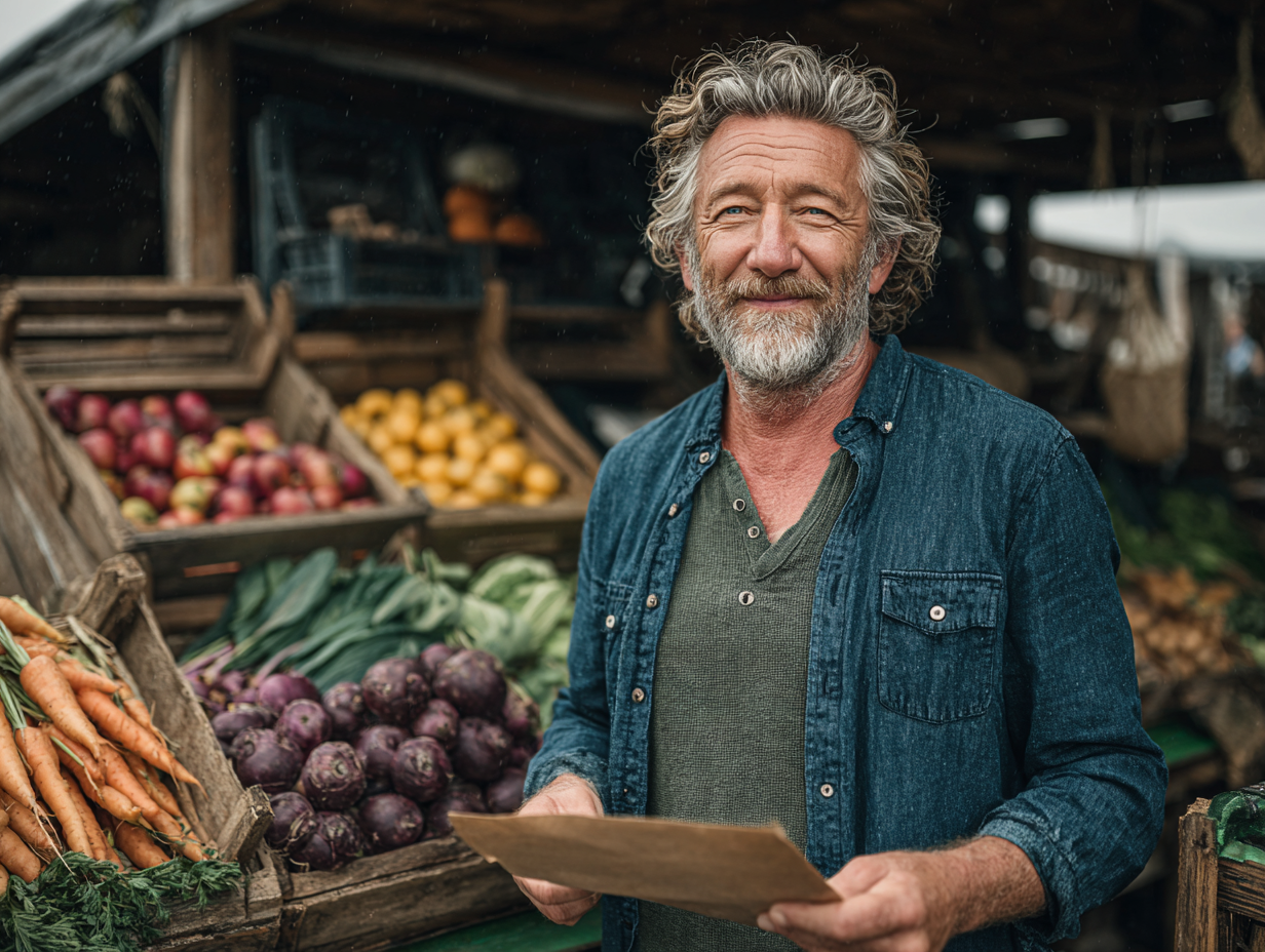 Чоловік середнього віку готує здорову їжу з натуральних інгредієнтів